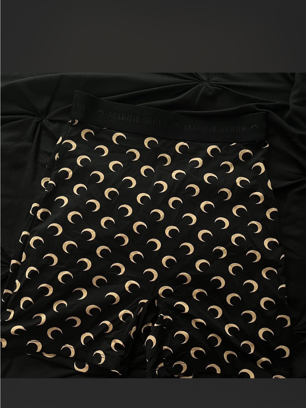 Marine Serre Black Shorts with Beige Crescent Print